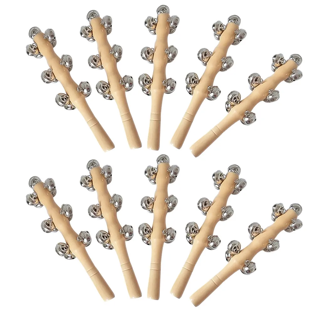 10 個木製ガラガラベビーハンドジングルベル滑らかな表面安全なグリップ感覚トレーニング早期音楽開発子供教育