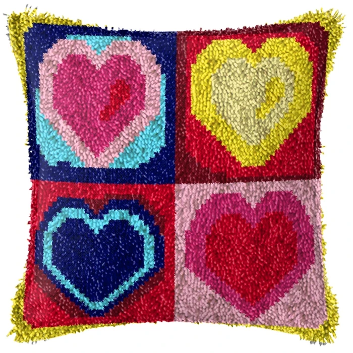 Love Heart DIY Latch Hook Pattern Cushion Pillowcase Crocheting Foamiran Carpet Embroidery Carpet Latch Hook Kit Knitted Pillow