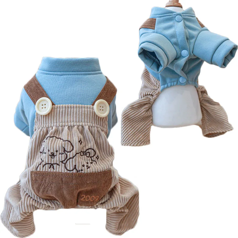 Blue Dog Jumpsuit Coat Onesie Dog Clothes Four-Legs Jacket Clothing Corduroy Pants Overalls Onesie For Small Dogs Chiwawa Yorkie