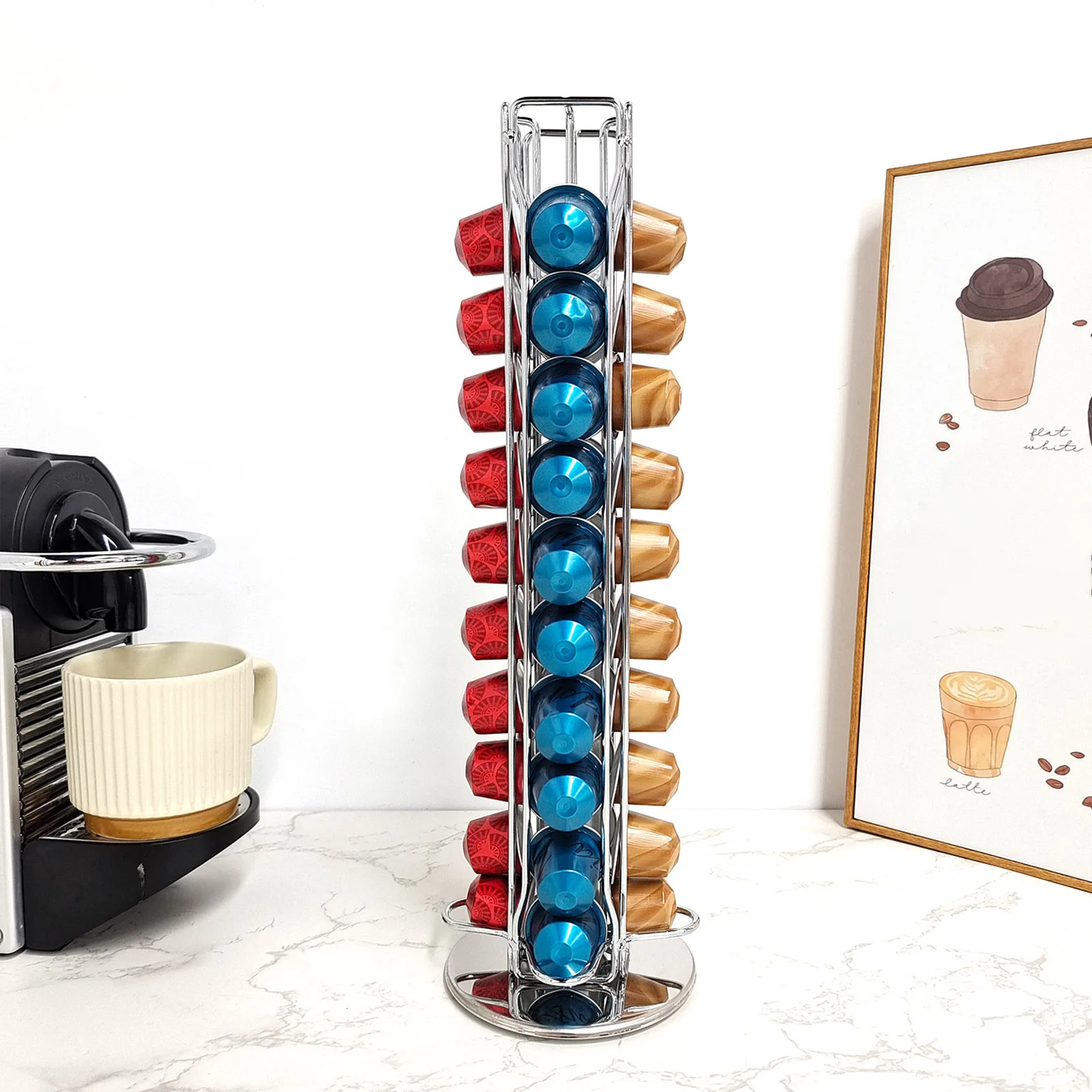 Coffee Capsule Pod Organizer 360° Rotating 40 Capsules Coffee Display Dispenser Thoughtful Gift for Coffee Lovers.