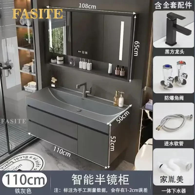 Large Diameter Marine Integrated Basin Bathroom Vanity Cabinet Light Luxury Modern Washbasin with Smart Storage