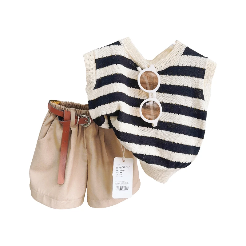 Girls Clothes Sets Summer Knitted Striped Vest+Shorts Fashion Korean Children Casual Clothing Suits Toddler Girl Clothes 2Pcs image 5