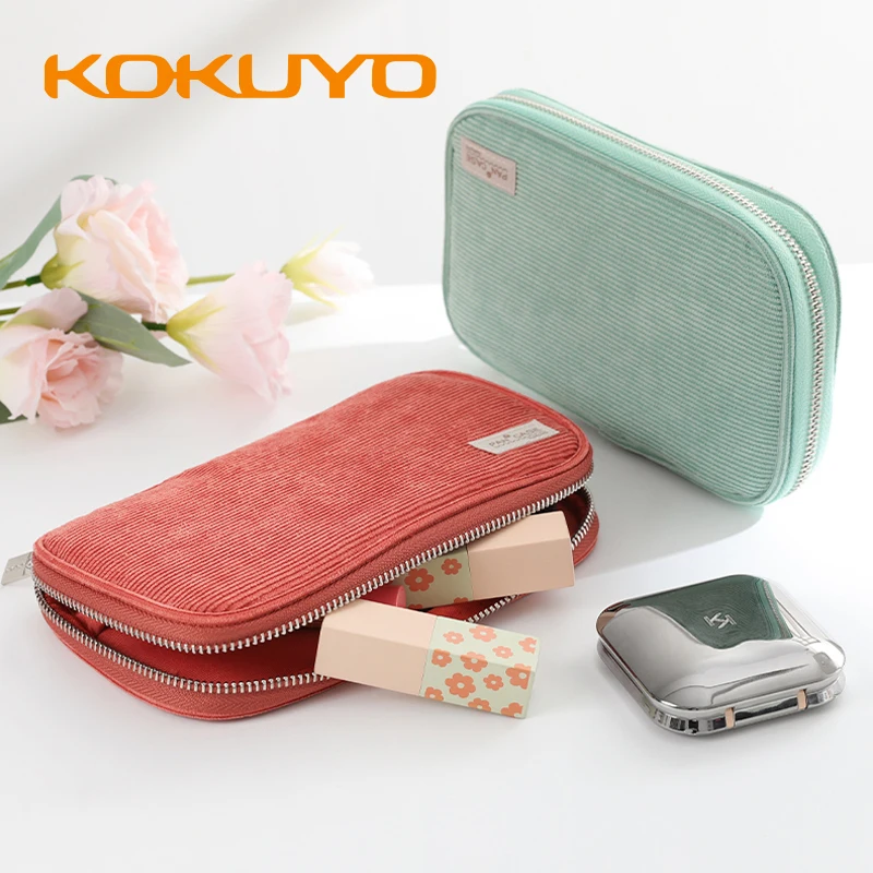 Kokuyo Grote Capaciteit Schattige Creatieve Etui Multifunctionele Potloodzakken Studentenplaatje Doos Corduroy Potlooddoos