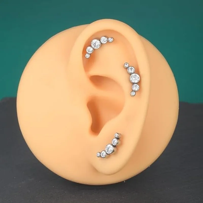 G23 Titanium Piercing 16G Internal Thread 5A CZ Labret Helix Tragus Cartilage Flat Back Earrings Body Medusa Piercing Jewelry