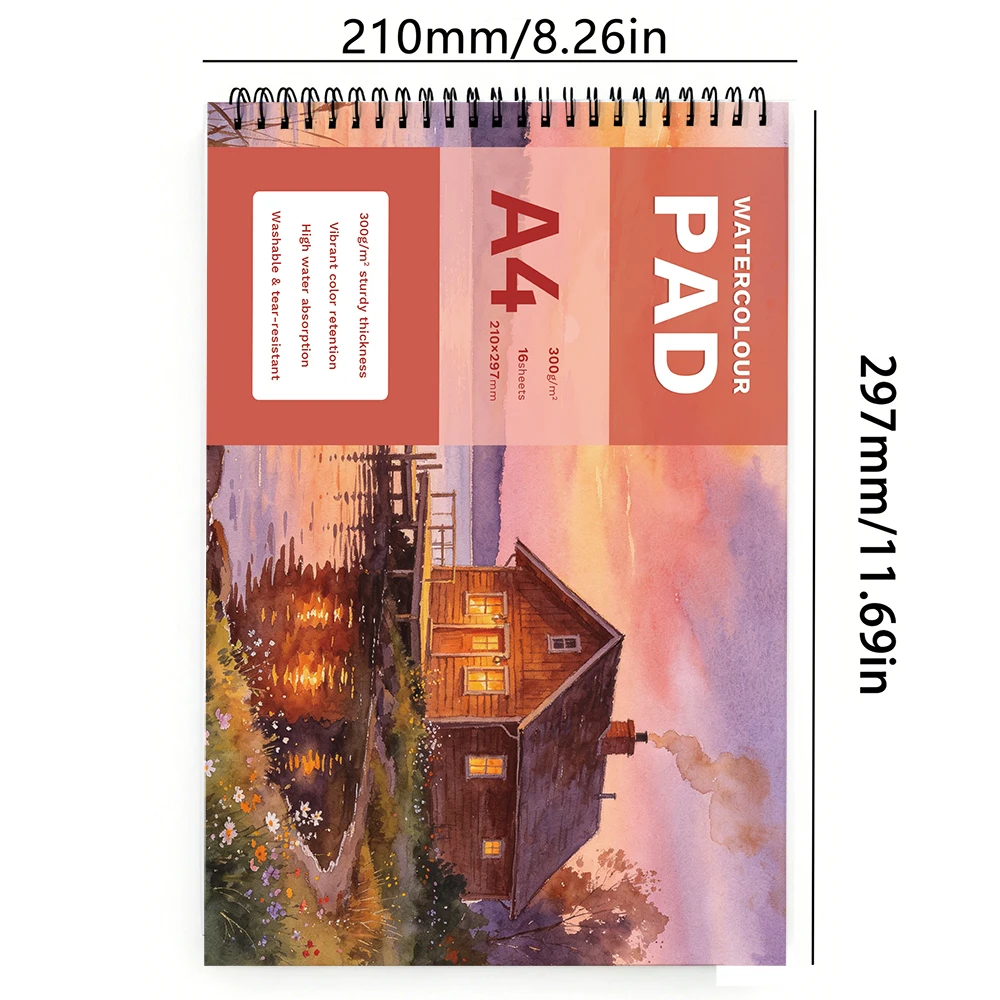 A4/A5 Watercolor Pad,300gsm acid-free thick paper,16 sheets,great water absorption and anti-bleed feature,works well with waterc