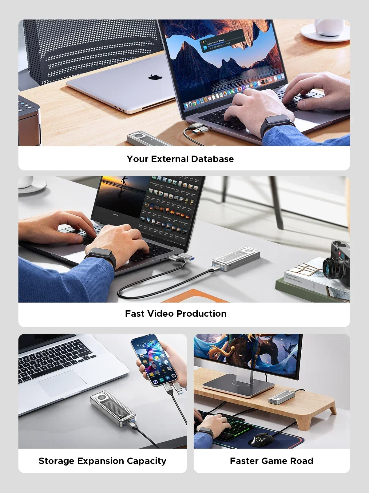 ORICO USB4.0 M.2 SSD Enclosure 40Gbps 8TB Aluminum with Cooling Fan PCIe4.0 NVME Case Type C Compatible Thunderbolt 3/4