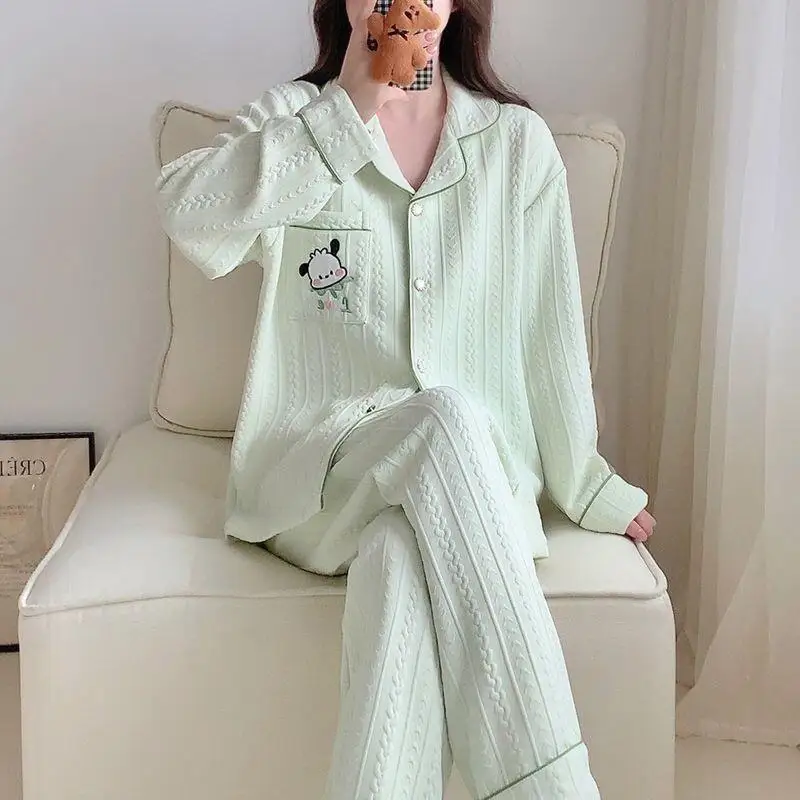 

Sanrio Pochacco Pajamas Women Autumn Winter Layered Cotton Thick Warm Loose Simple Fresh Sweet Homewear Cute Kawaii Sleepwear