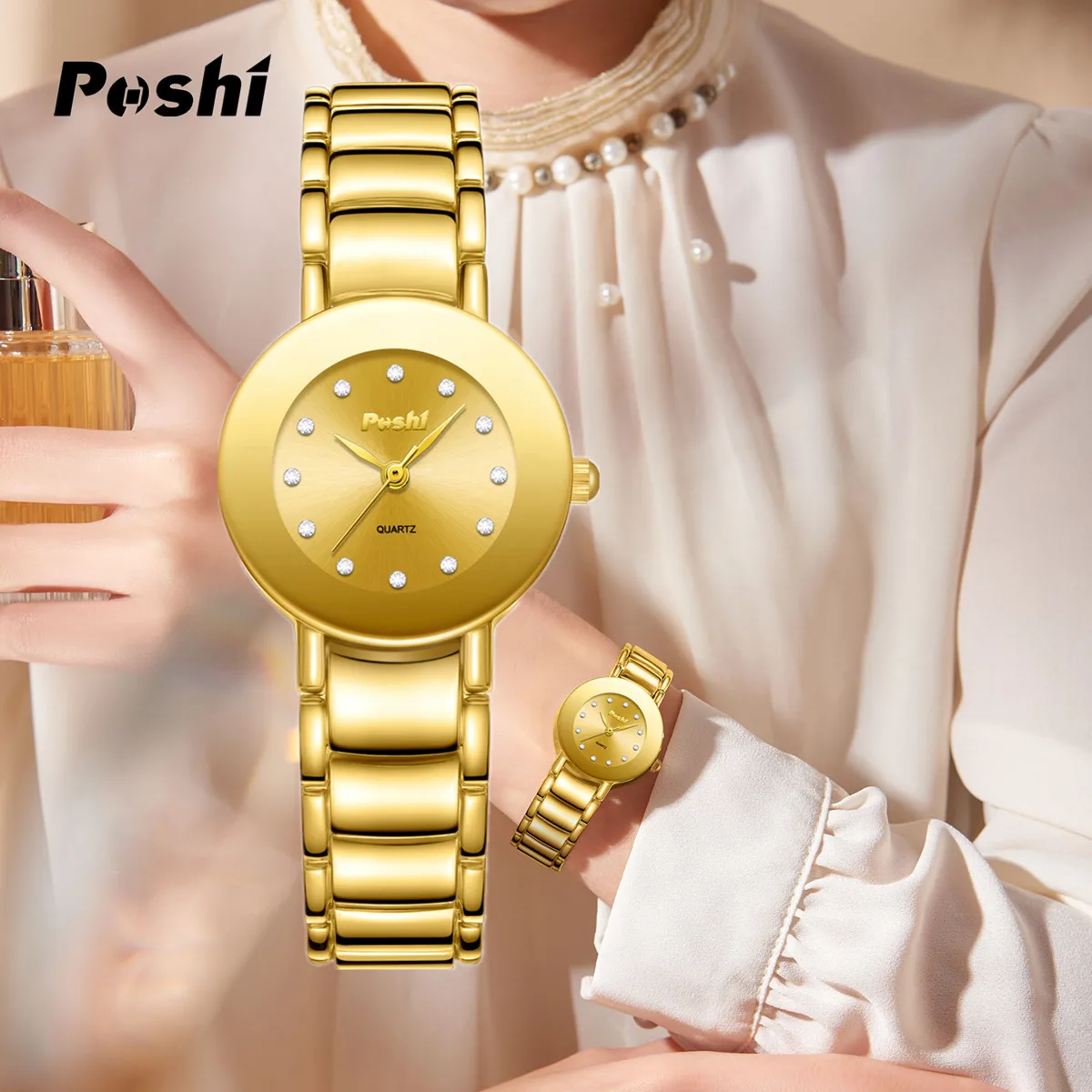 POSHI Fashion Quartz Watch Ladies Dress Bracelet Stainless Steel Quartz Watches for Women Life Waterproof First Choice Gift