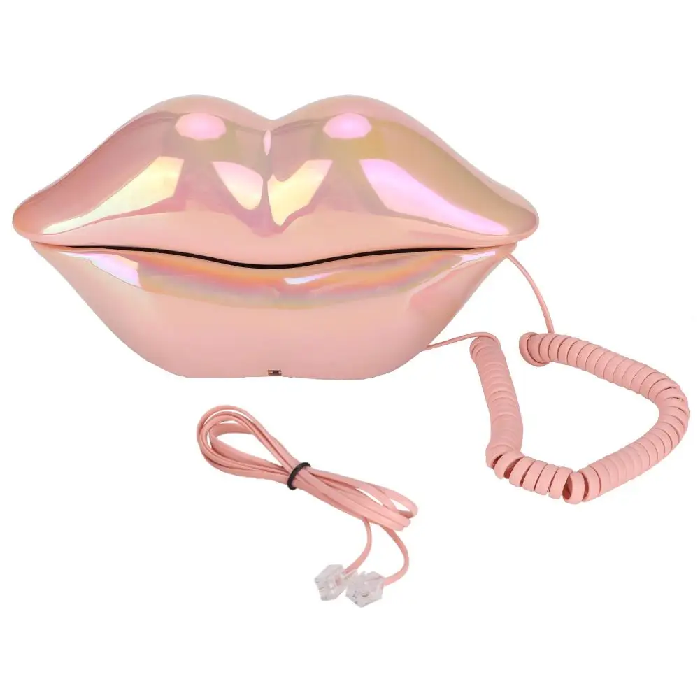 Funny Lip Shape Wired Landline Phone with Electroplating and Number Storage Feature