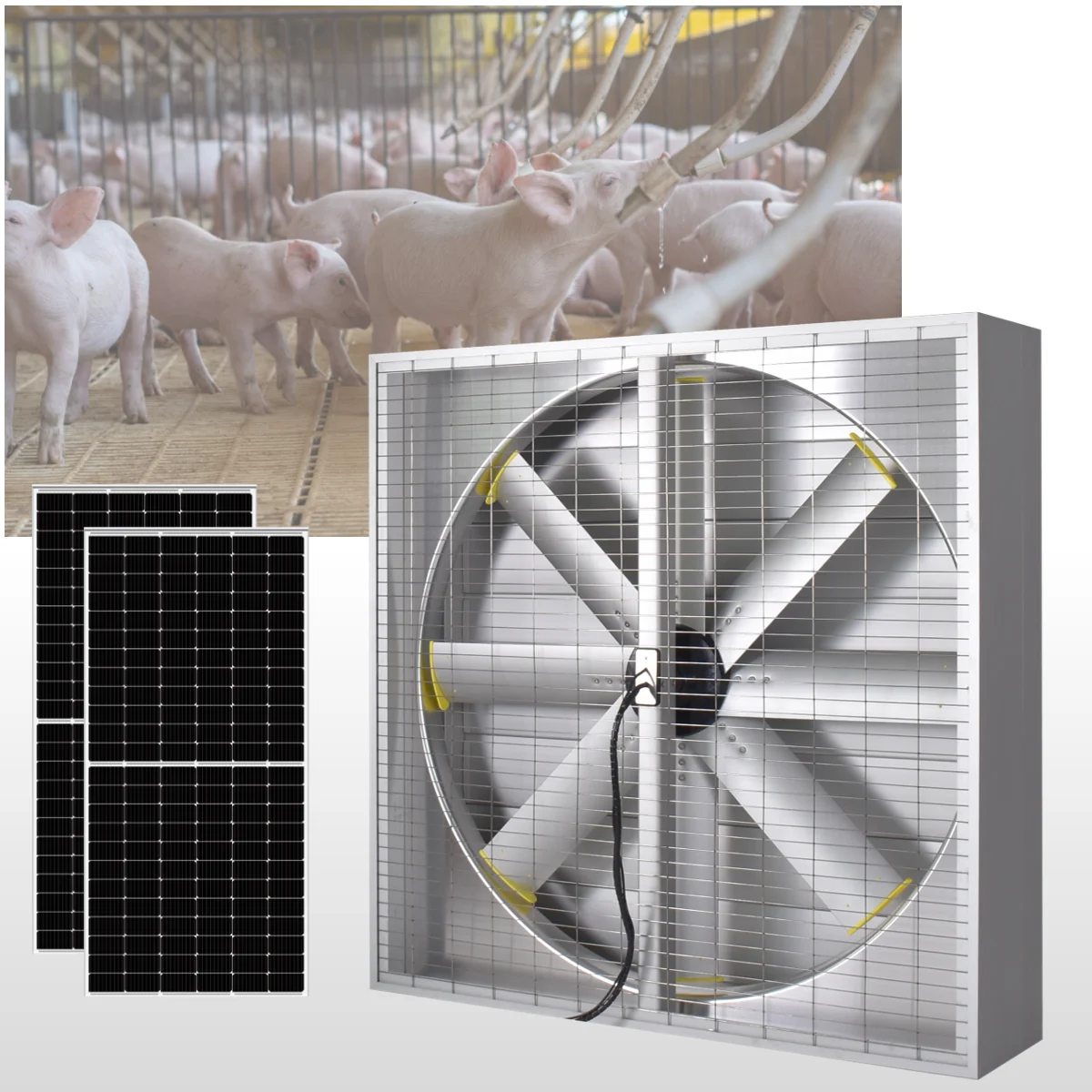 

1100W Solar Powered DC Axial Industrial Ventilation Fan High Airflow HVAC Exhaust Big Fan for Greenhouse/Poultry Farm/Warehouse