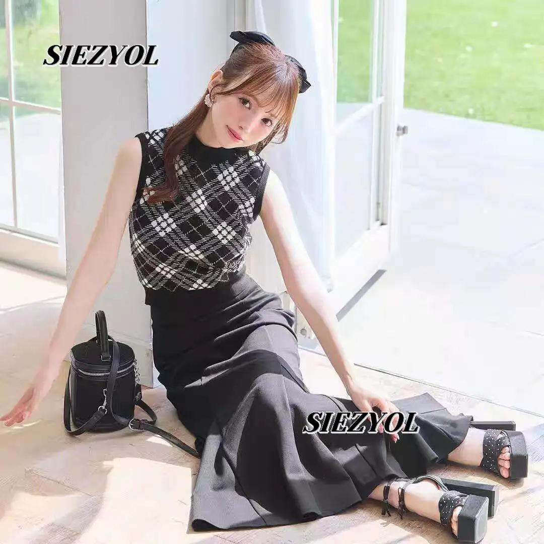 

Black Fishtail Maxi Skirts Japanese Sweet Style Versatile Slim-fit Tie-waist Elastic High Waist Sweet & Chic Bodycon Long Skirt