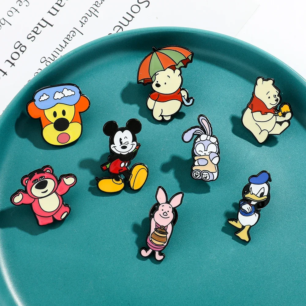 8 Pcs Anime Mickey Mouse and Donald Duck Brooch Fashion Pooh Bear StellaLou Enamel Pin Backpack Clothing Jewelry Metal Badge Acc