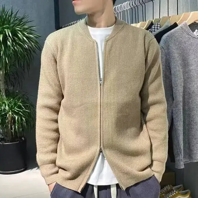 الأعمال بلون الحياكة سترة للرجال 2026 ربيع جديد دافئ سليم صالح سترة سترة ملابس خارجية تريكو #3