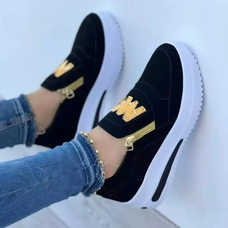 Large Size Athletic Sneakers Women New Casual Sports Shoes Women's Front Zip Single Shoes Non-slip Comfortable Women Loafers