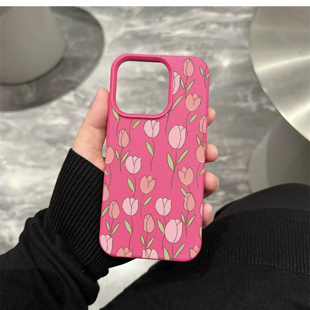 Rosa Tulpen-Handyhülle für iPhone 17 16 15 14 13 12 11 Pro Max 16 15 14 Plus 17 16 15 14 13 12 11 Pro 17Air Silikon-Matt-Cover – Detail 11