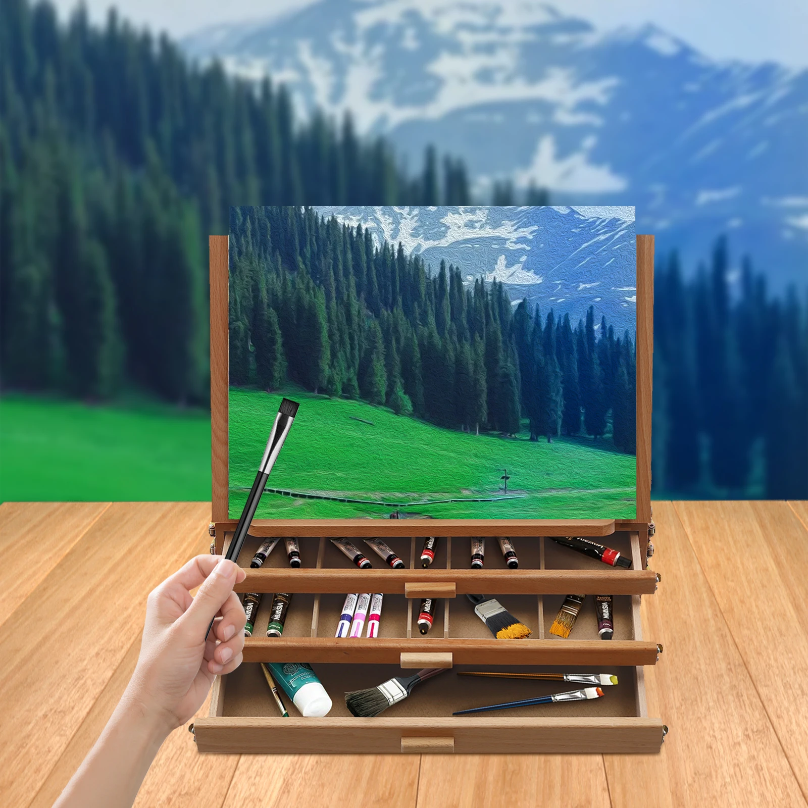 Adjustable Storage Box Easel Painting Board Stand with Drawers Multi-Function Storage Box Easel