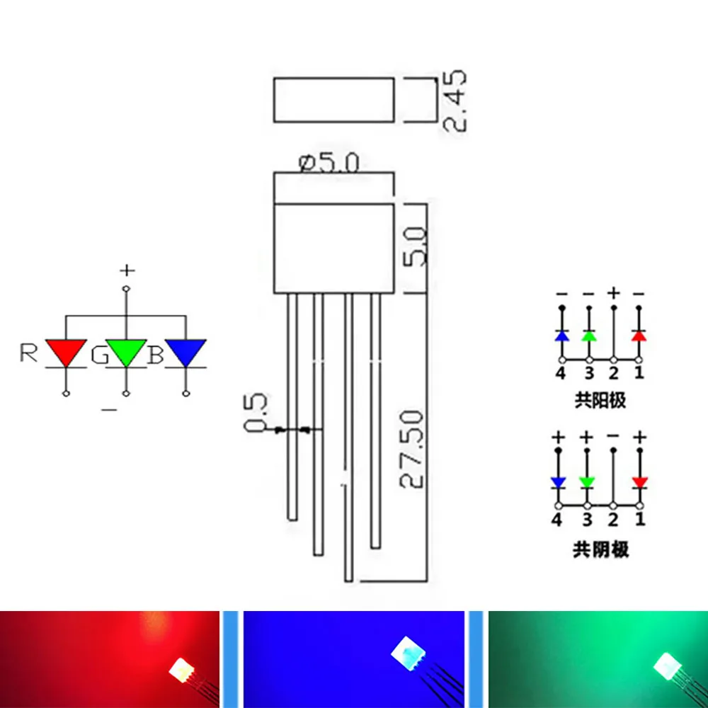 Imagem -03 - Quadrado Transparente e Difuso Diodo de Luz Led Quatro Pés Cor Completa Rgb Dip Tricolor 255 Ânodo Cátodo Comum 2x5x5 1000 Pcs