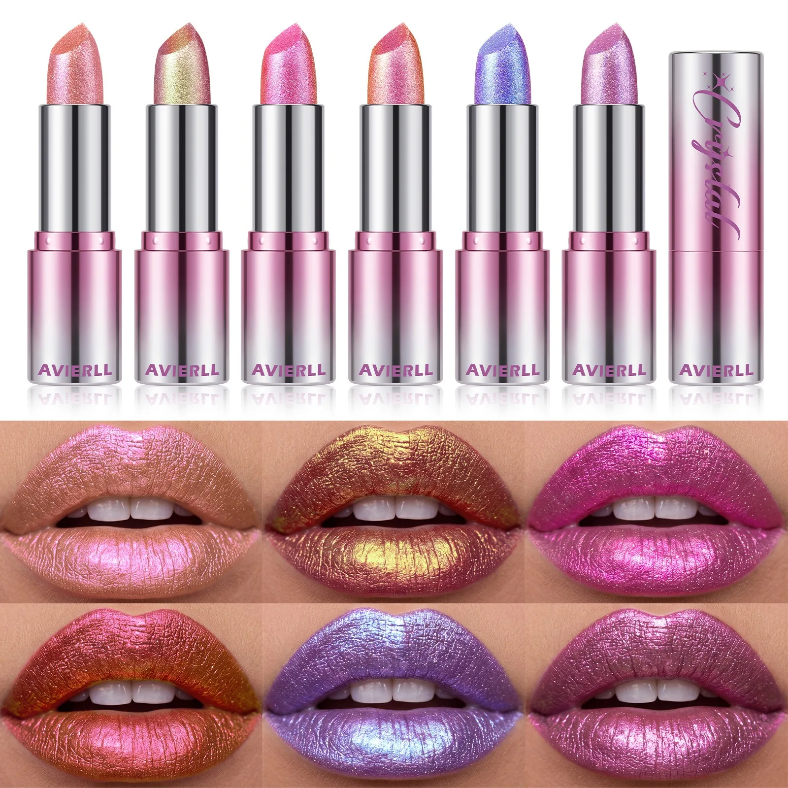 Chameleon Peach Metallic Lipstick High Shine Color Changing Matte Glitter Diamond Blue Purple Lip Gloss Halloween Stage Makeup