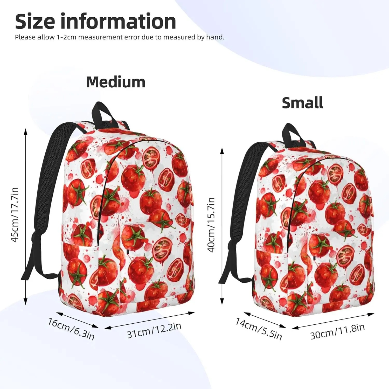 Tomato Print Lightweight Canvas Backpack, Backpack For Women Men Couples, Travel Laptop Bag