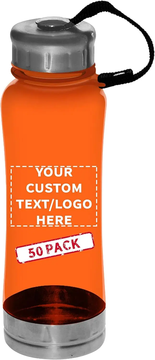 PROMOS 50 Sports Bottles with Twist Lid Set, 23 oz. - Customizable Text, Logo - Metallic Base, BPA Free - Orange