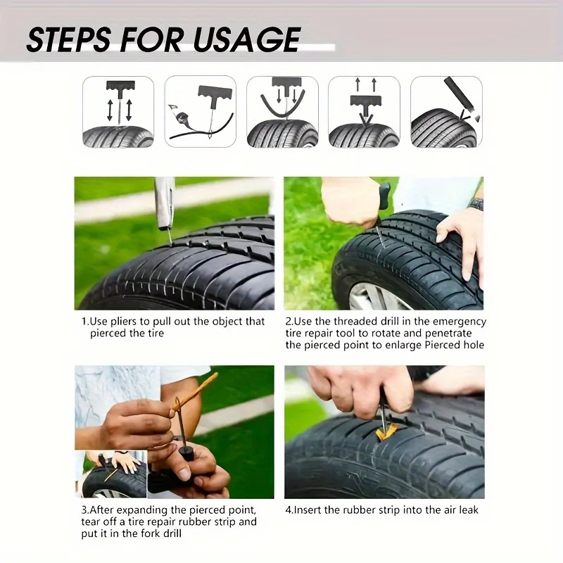 Car Tire Repair Tool Set Rubber Stripes Tool For Motorcycle Tubeless Tyre Puncture Quick Repairing Kit Outdoor Vehicle First Aid