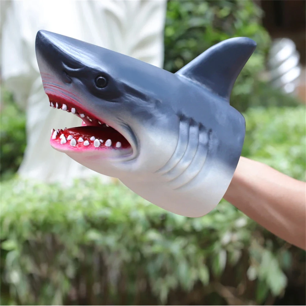 Cabeça de dinossauro fantoches de mão macio tiranossauro rex triceratops tubarão pai-filho brinquedos interativos para crianças modelo realista presentes