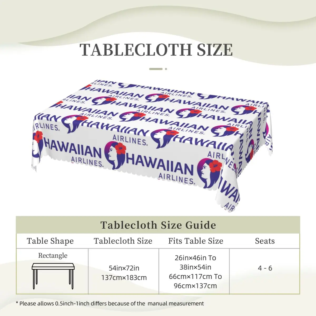 Hawaiian Airlines Customized Rectangular Tablecloth Oilproof Table Cover for Festival Party Decorations Table Cloth