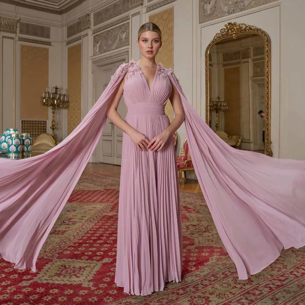 Vestido largo con cuello en V y lentejuelas para mujer, traje con flores fruncidas para graduación, a medida