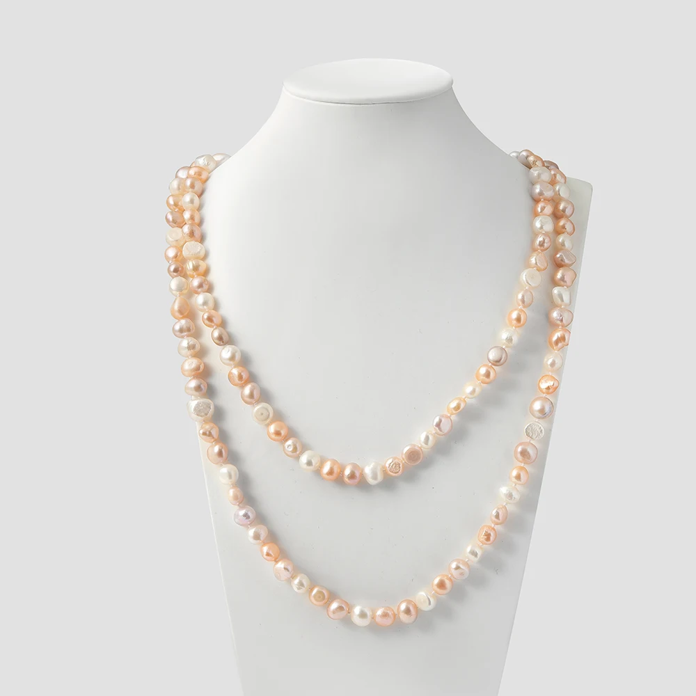 

7-8 мм комплект жемчуга в стиле барокко, разноцветное ожерелье, цепочка для свитера, ювелирные изделия из натурального жемчуга для женщин, подарок на день рождения