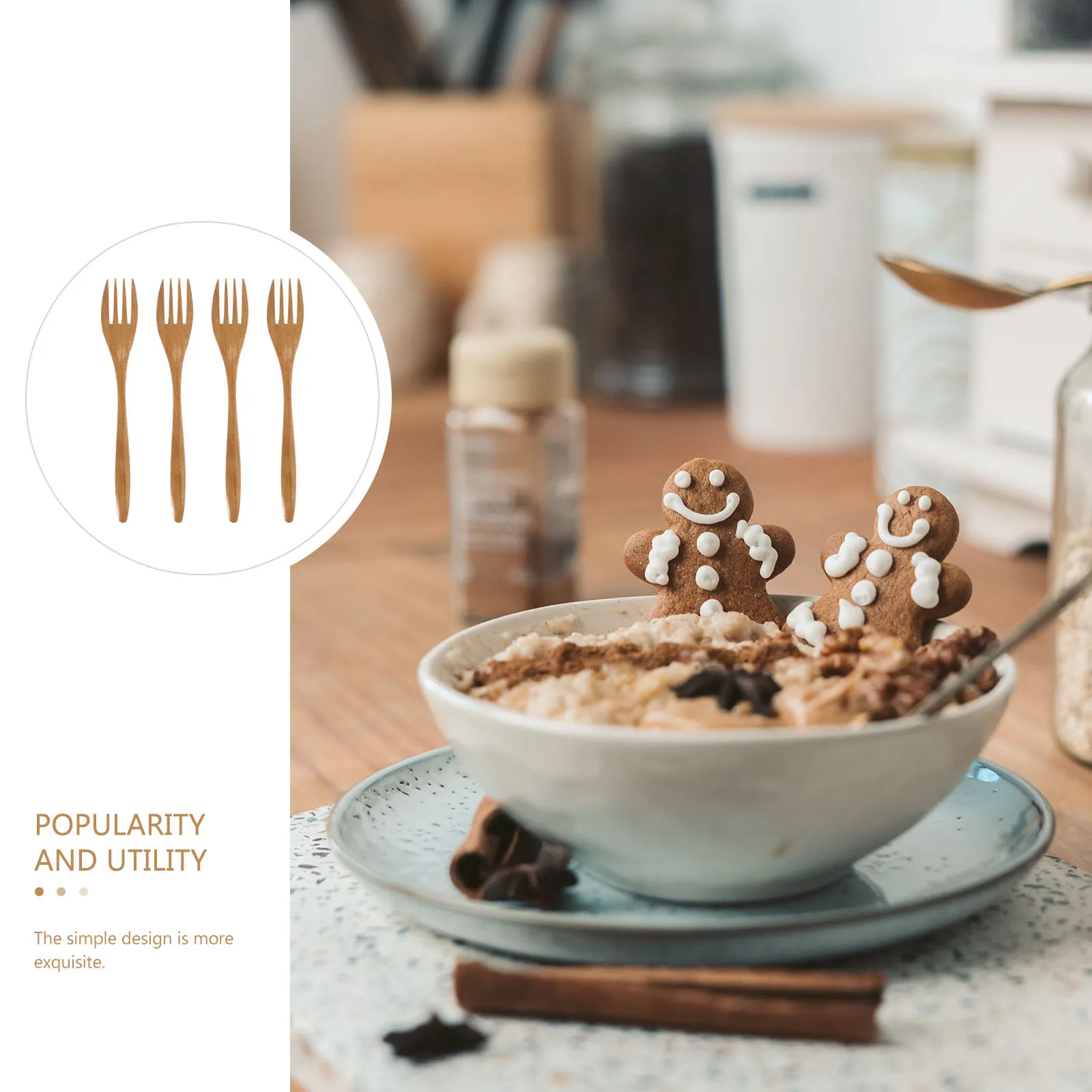 

4pcs Wooden Fork Salad Stirring Tool Long Handle Natural Wood Kitchen Utensils For Cooking Camping Restaurant Home Use