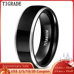 Tigrade Men Ring Black Luxury Wedding Band Pure Titanium Polished for Women Lover Rings Couple Engagement Jewelry Size 4-Size 14