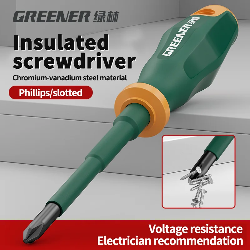 GREENERY Insulated Electrician Screwdriver Slotted Phillips Magnetic Flat Cross Durable Professional Electrical Tools for Repair