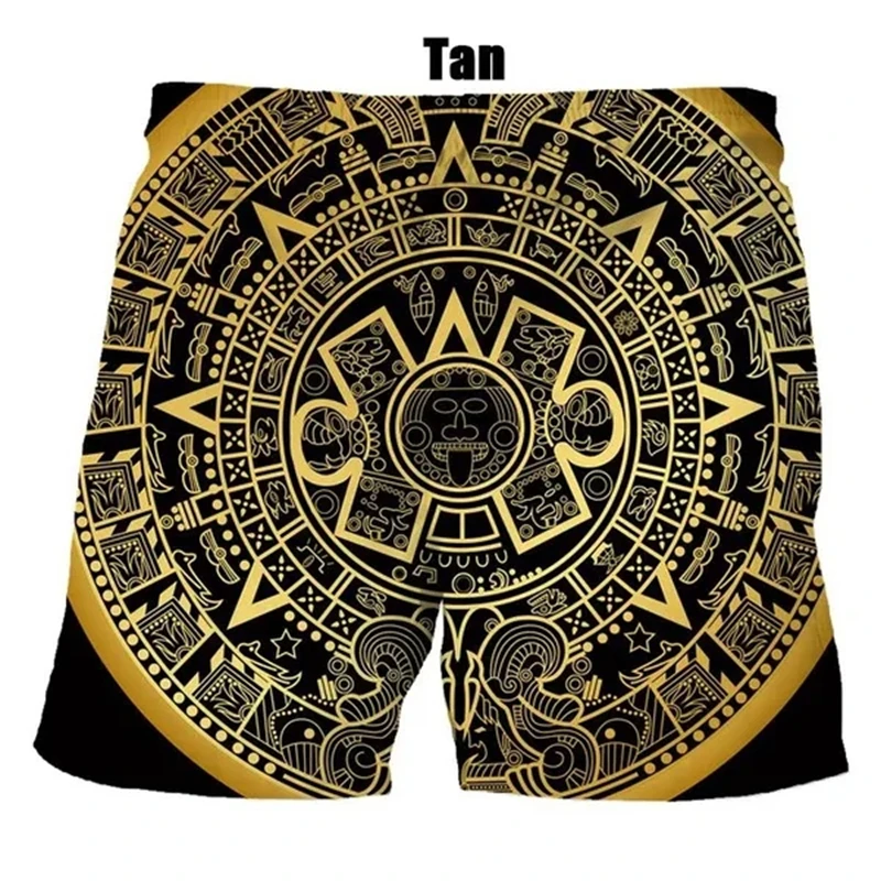 Men's Fashion 3d Print Aztec Calendar Sun Stone Hip Hop Beach Shorts Summer Men Swim Shorts Casual Personality Cool Short Pants