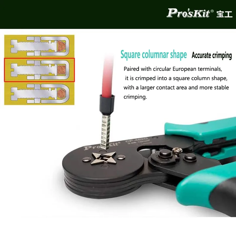 

Pro'skit CP-462G Регулируемые клещи для обжима проволочных наконечников с квадратной клеткой, инструменты, практичные четырехсторонние клещи для прессования линий