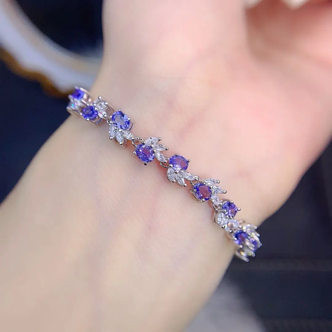 

ZECAA Tanzanite Fine Jewelry Woman Tanzanite Silver Bracelet With Natural Tanzanite Gemstone 3*4mm Lady Tanzanite Bracelet