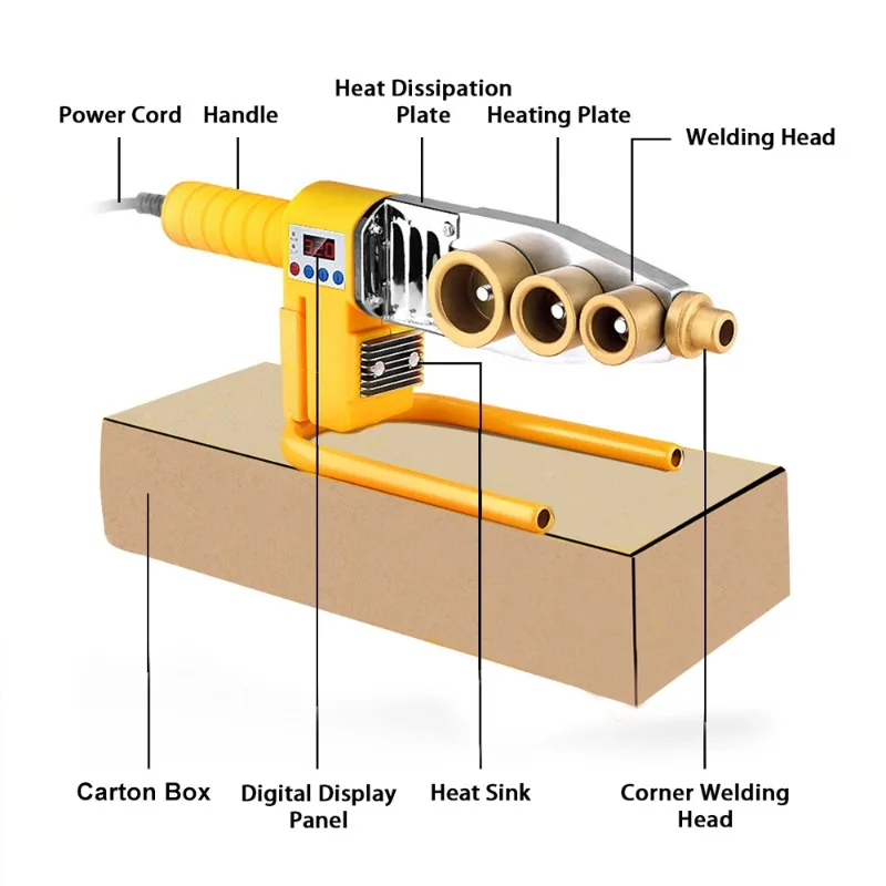 600/800/1000W Pipe Welding Machine Pipe Soldering Iron Plastic Welding PB/PP/PE/PPR Pipe Heating Hot Melting Tool 63/32 Type