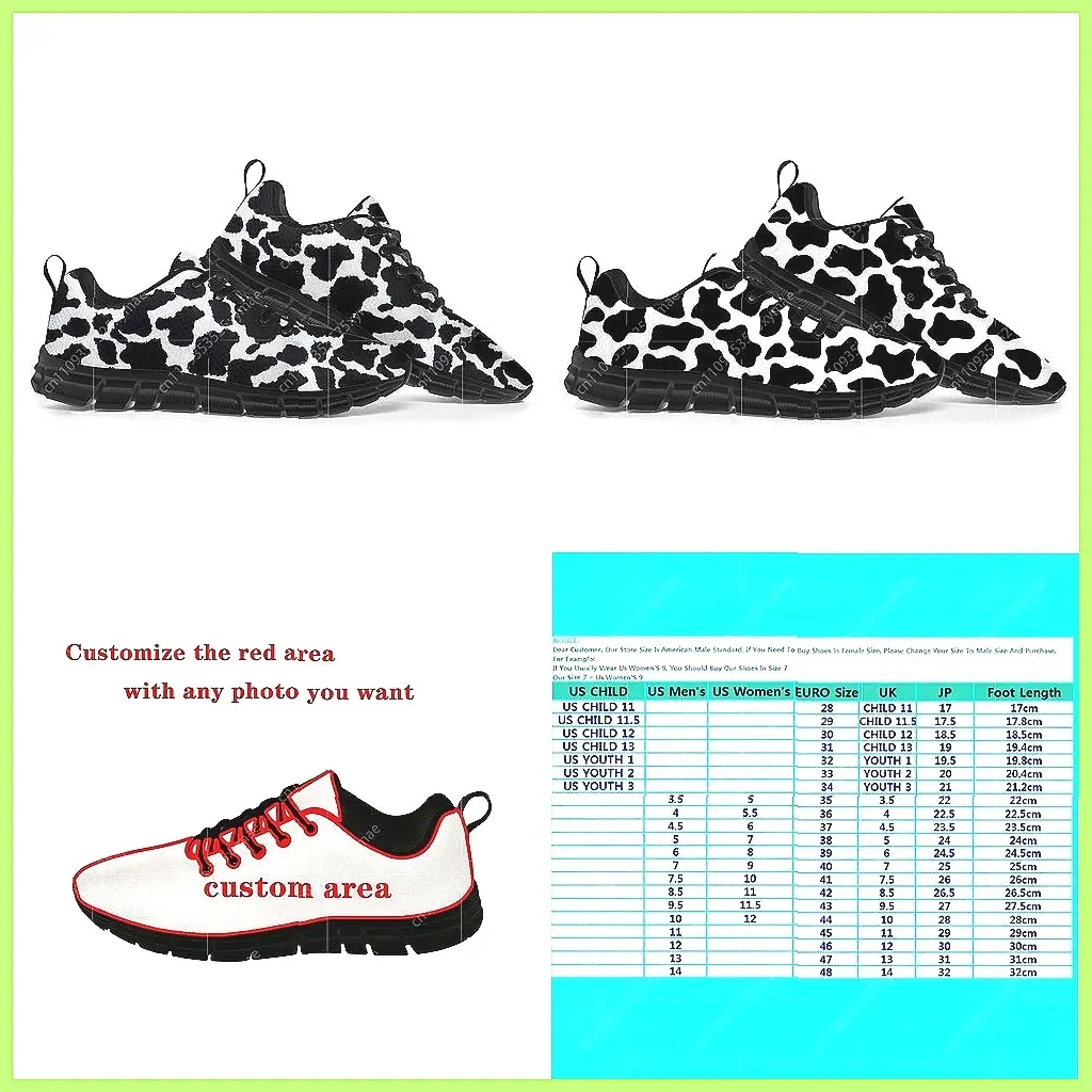 

Спортивная обувь с 3D-принтом коровьей шкуры для мужчин и женщин, черно-белые кроссовки на заказ, качественная обувь для пар