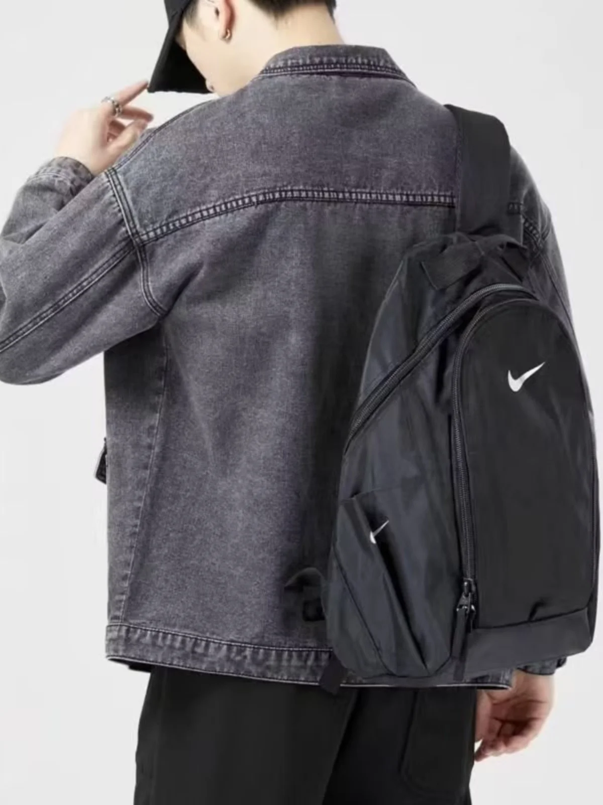 

Loose Fit Men's Denim Jaet Casual Autumn Outerwear with Multiple kets Open Cardigan Sle Workwear Long Sve Coat