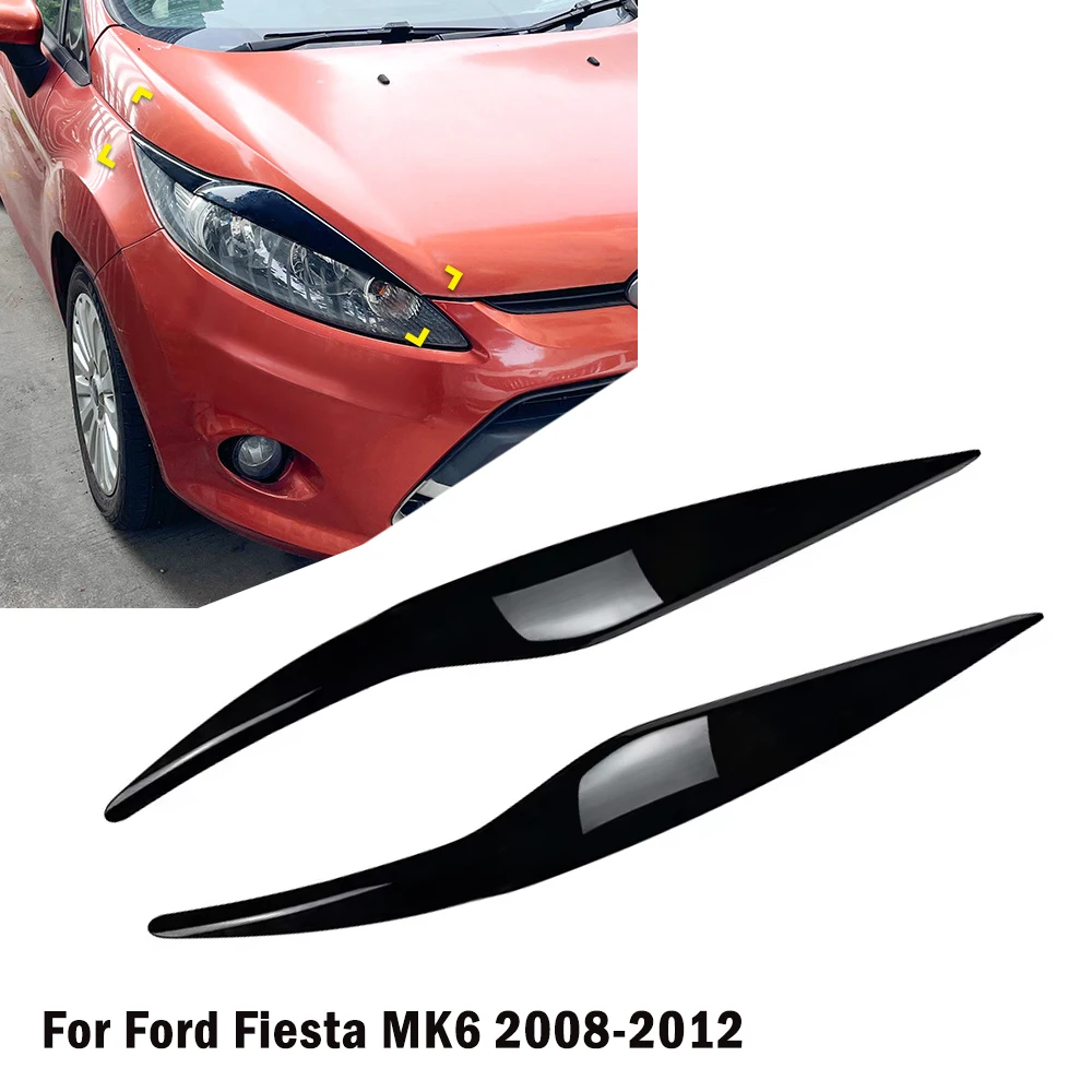 

For Ford Fiesta MK6 2008-2012 ABS Front Headlight Eyebrow Glossy Black Eyelids Light Stickers Lamp Cover