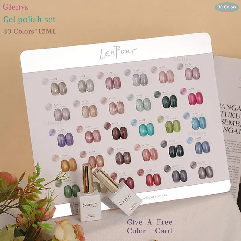 

Glenys30 color crystal cat's eye nail polish tape color card world new popular semi permanent immersion gel nail art varnish set