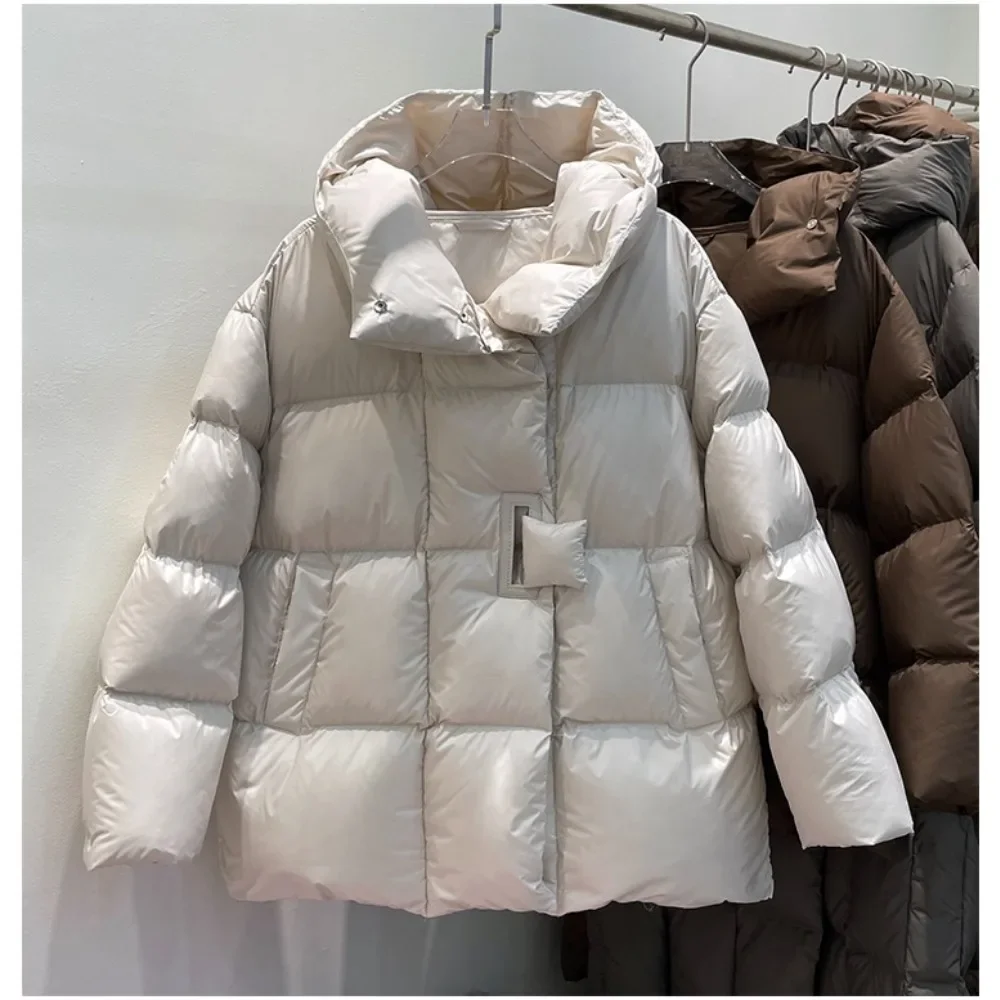 2024 Fashion Female Thick Warm Fluffy Parkas Loose Oversized Puffer Coat Outwear Winter White Duck Down Jacket Women