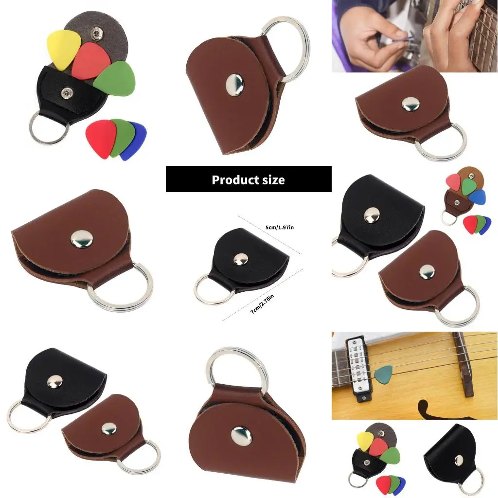Q39E Guitar Picks Holder Case Bag PU Leather Guitar Players Keychain Picks Storage Bag Light Weight Picks Storage Pouches