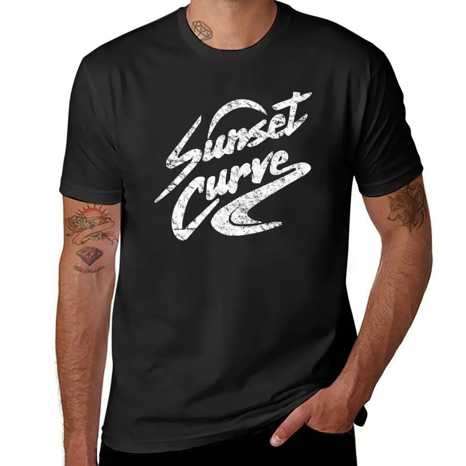 Sunset Curve Vintage T-Shirt korean fashion funnys boys whites vintage slim fit t shirts for men