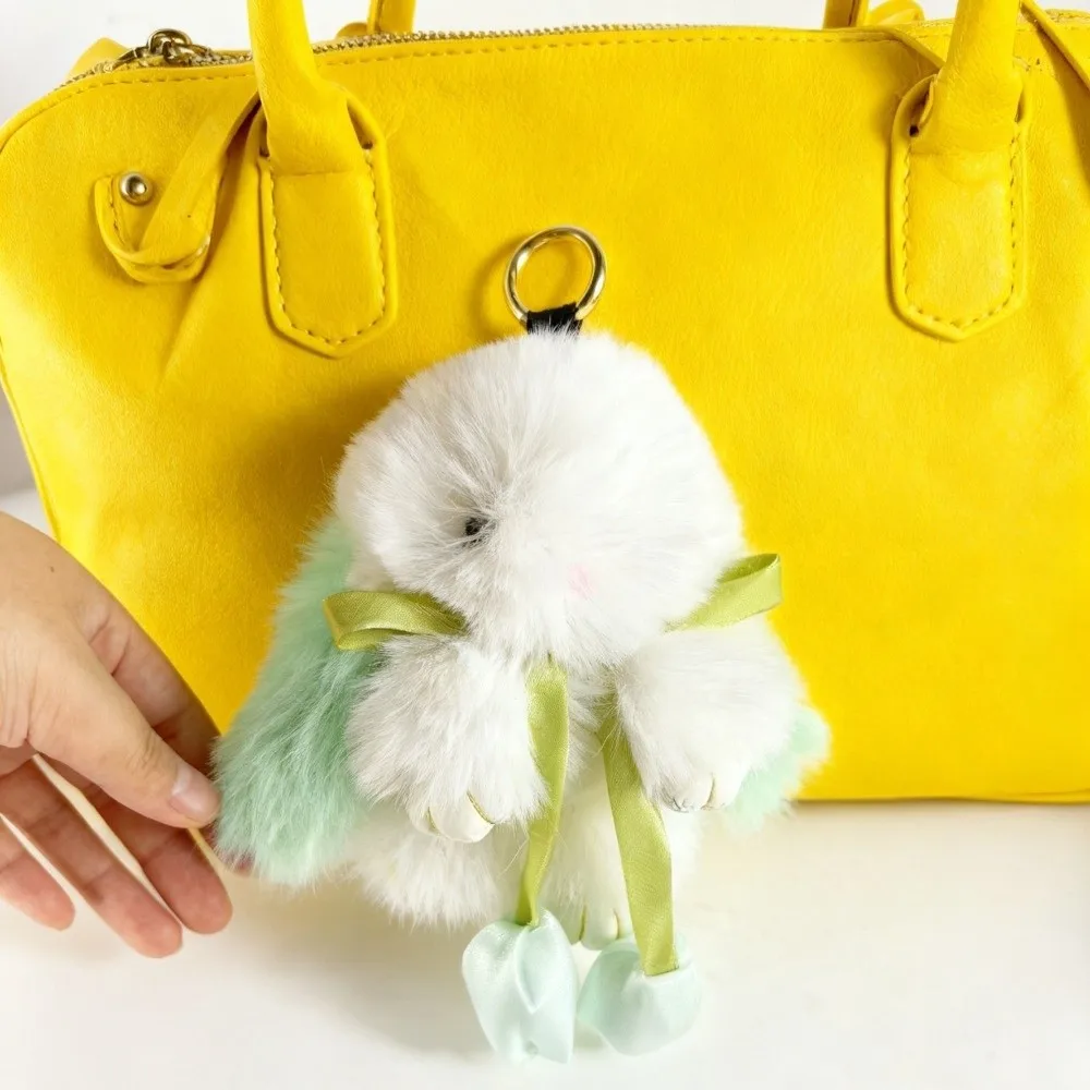 Soft Artificial Rabbit Fur Bunny Keychain Pompon Fluffy Pom Jewelry Trinket Rabbit Key Chain Gifts