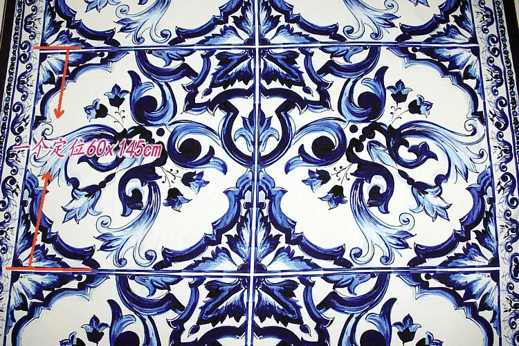 Blue and White Porcelain Series Large Flower Custom Satin Silk Fabric mulberry Textile Digital Print to Dress Home Design Sewing