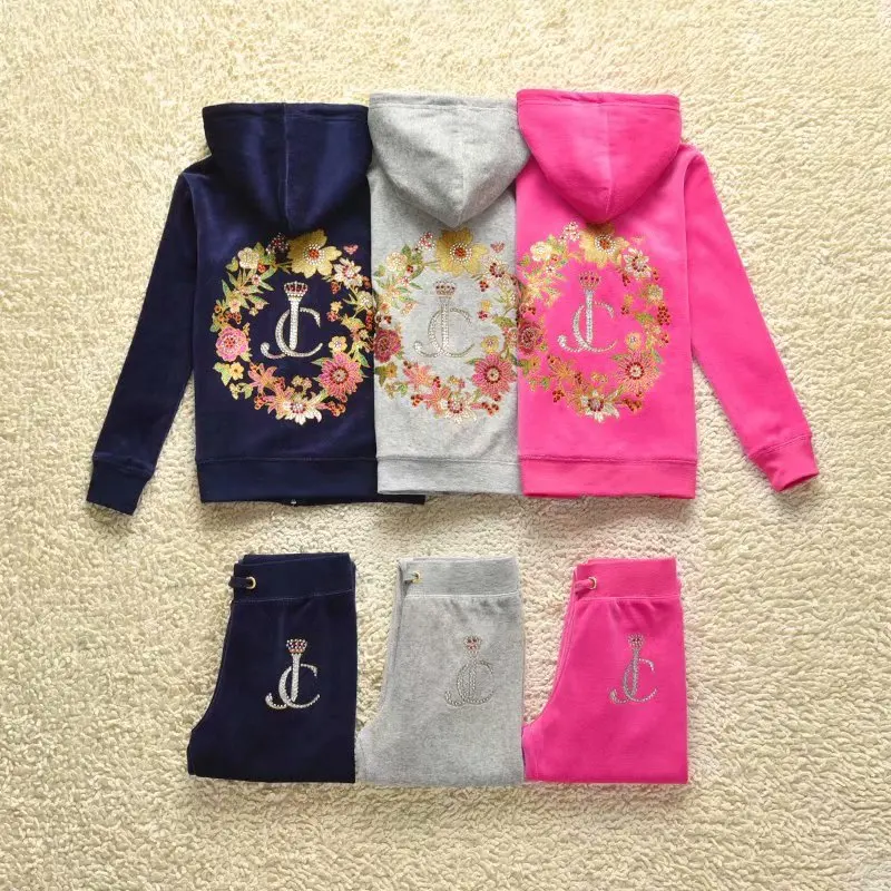 juicy Kids Velvet Tracksuit Children Suit Fall/Winter Girl Clothing Set Velour Sweatshirts and Pants Two Piece Children Suit