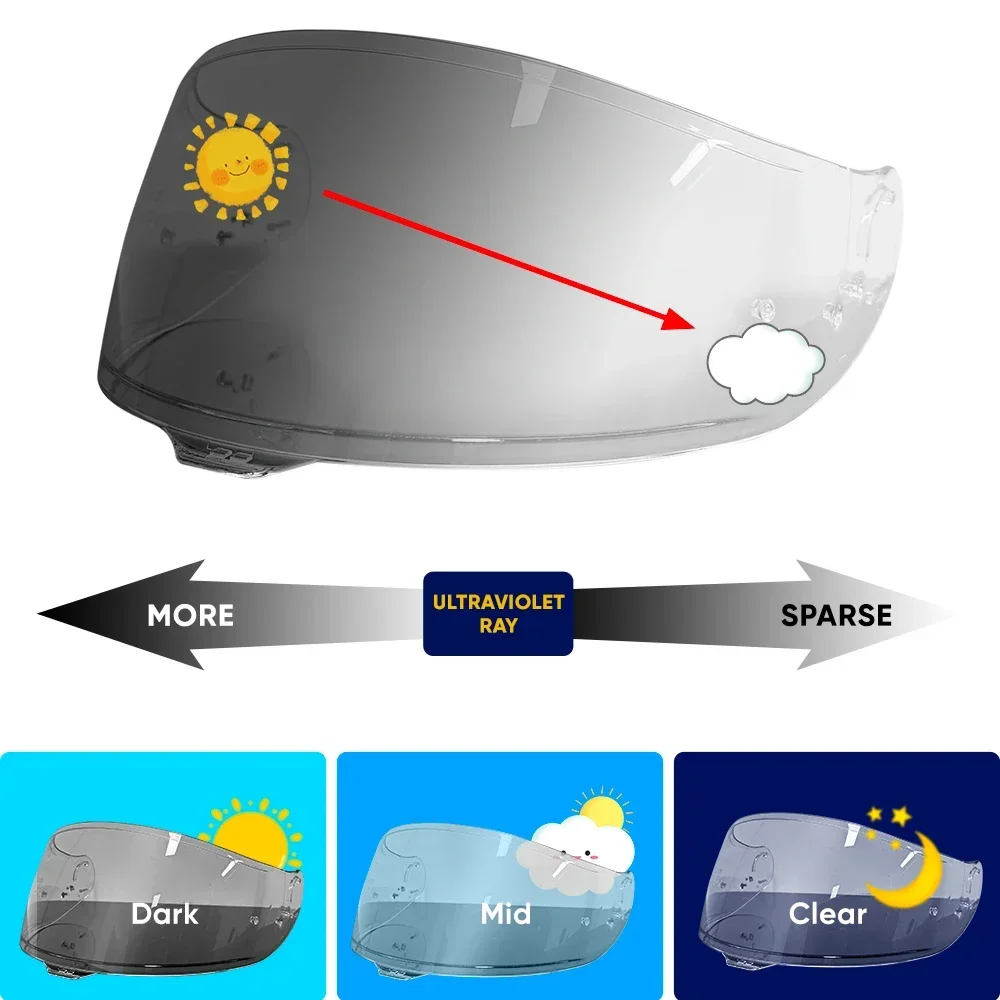 Lentes de viseira fotocromática para capacete de motocicleta que escuram automaticamente e clareia a viseira de capacete para Shoei GT-Air3 gt-air III