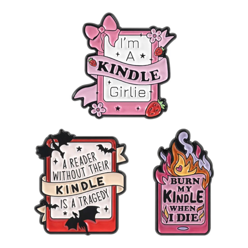 Gothic Reading Badge "Burn My Kindle" Enamel Brooch Dark-themed Bookworm Accessories Creative Literary Fan Gifts