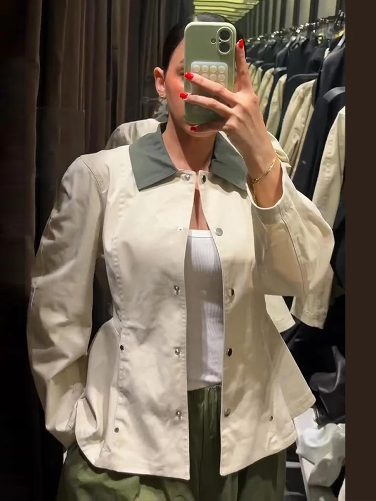 Damenmäntel mit Taillierung, Paneelkragen, Einreiher-Jacke, Retro-Büro-Lady-Stil, Revers, Langarm, Schlanke Oberteile, Neue Oberbekleidung – Detail 5