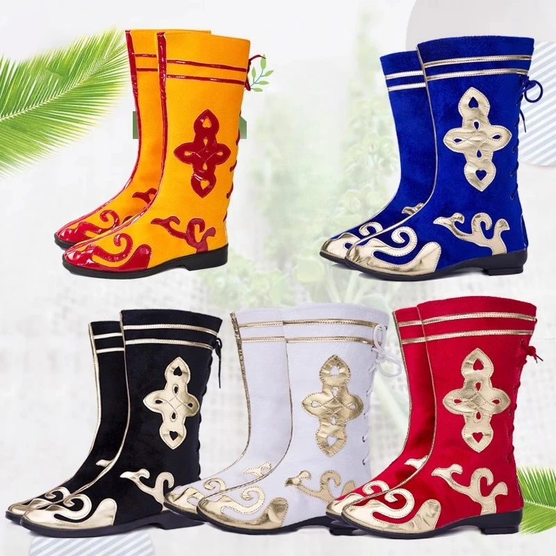 Bottes de danse de Style prairie mongole tibétaine, chaussures de danse nationale pour femmes et hommes, spectacle sur scène de danse tibétaine